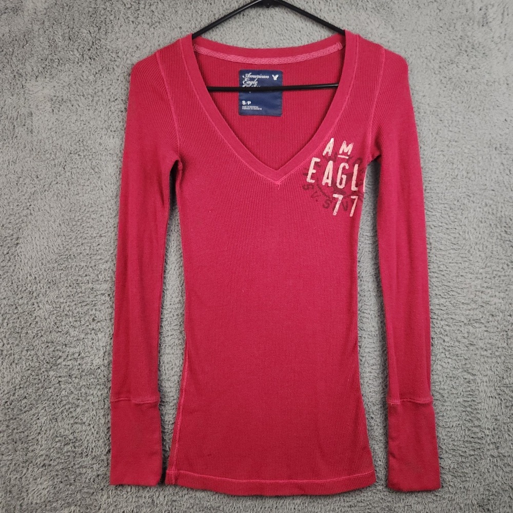 Vintage Y2K American Eagle V Neck Ribbed Fitted Top Small Bella Swan Coquette